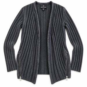Fenn Wright Manson Cardigan Size M Gray/ Brown Ribbed Knit Wool Blend